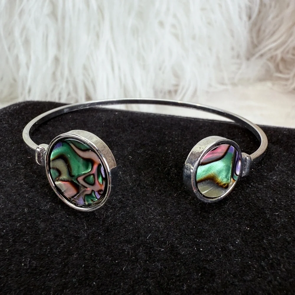 Silvertone Multicolor Abalone Shell cuff Bracelet